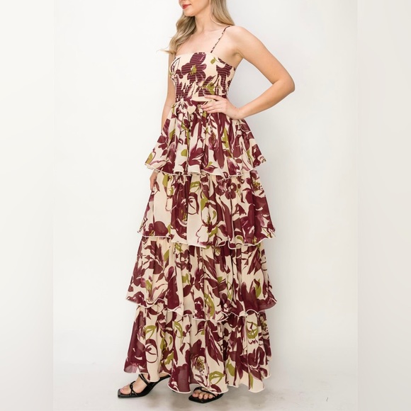 Floral Print  Multicolor Sleeveless Smocked Tiered Maxi Dress - Picture 2 of 5